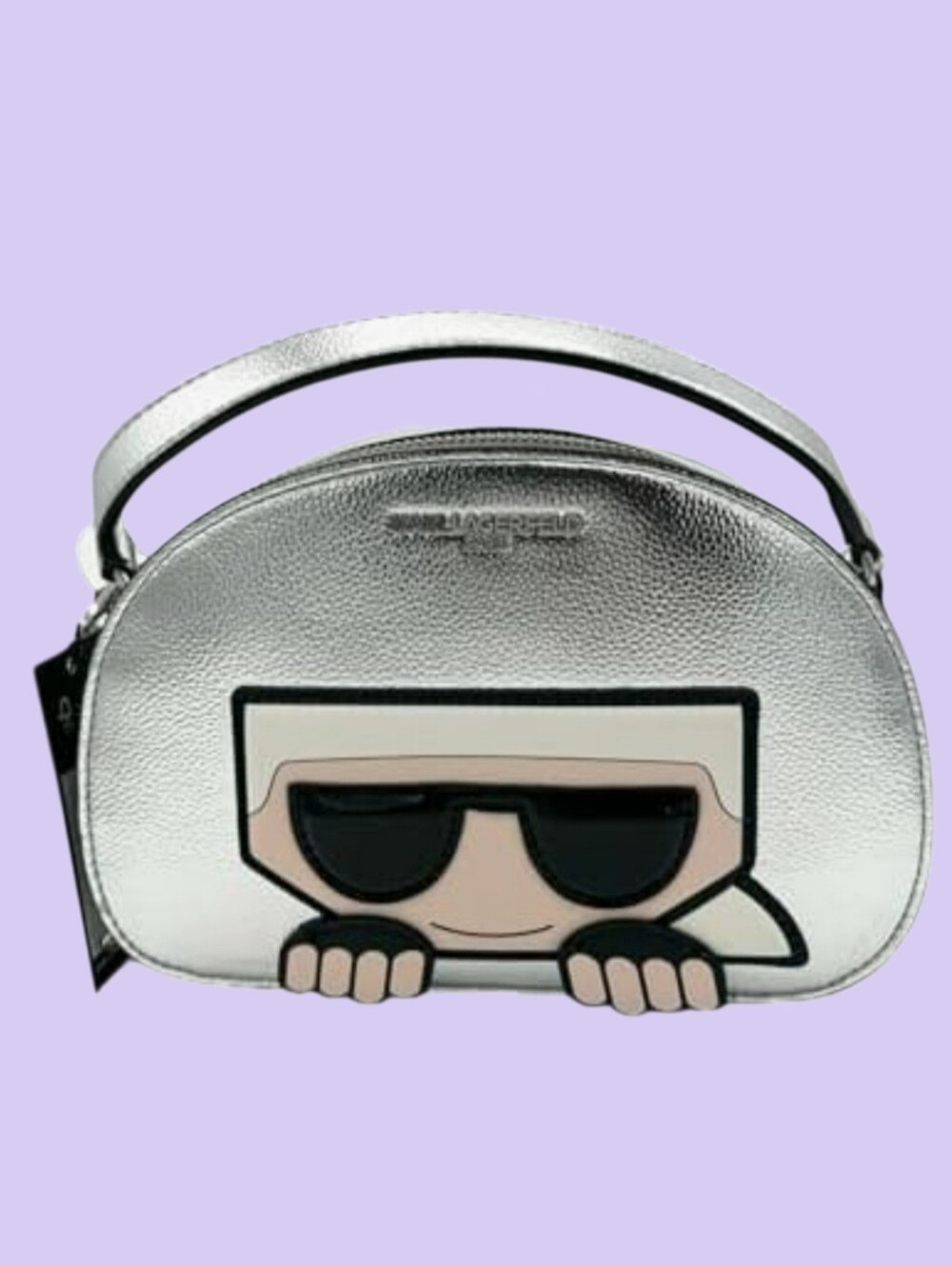 Karl Lagerfeld "Maybelle" Metallic Silver Vegan Leather Adjustable Crossbody NWT